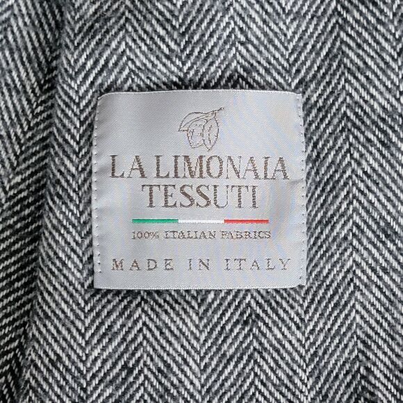 La Limonaia Tessuti Fringe Throw Blanket Blue Herringbone Made in Italy 50x52 - Picture 6 of 8